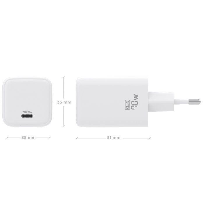 Aisens Cargador de Pared GaN 70W USB-C Blanco ASCH-70W1P088-W
